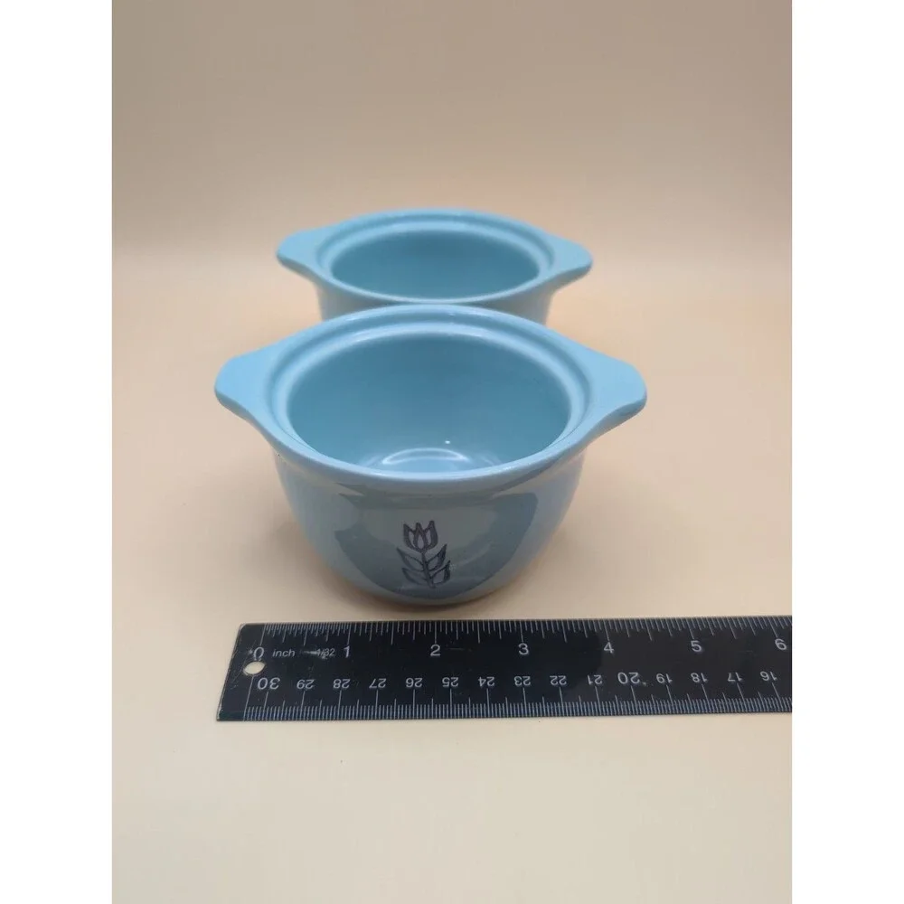 Lot Of 2 Vintage Cronin Blue Tulip Sugar Bowl/Mini Casserole Bake Oven USA 1950s